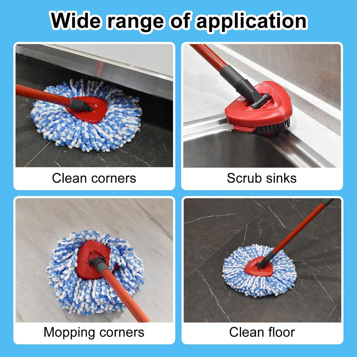 Spin Mop Head,Mop Handle,Base,Brush Compatible with Ocedar RinseClean 2 Tank Spin Mop System,2