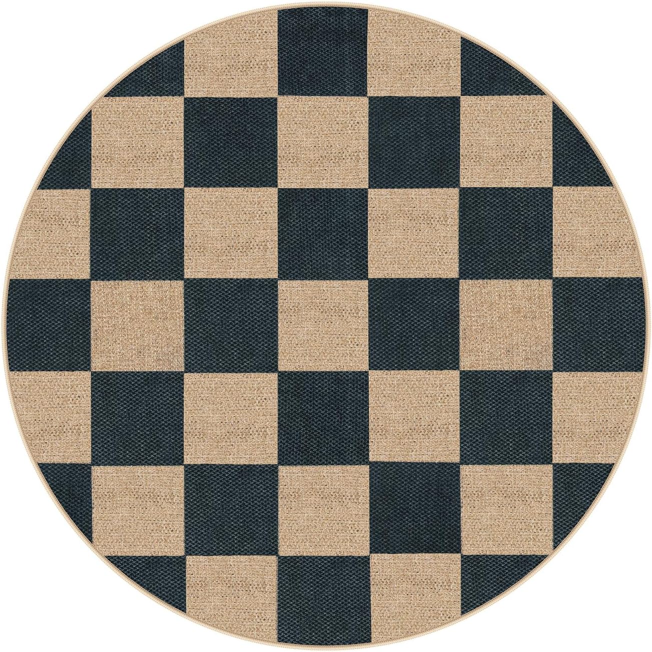 Lahome Checkered Easy Jute Rugs for Entryway, 3 ft Round Rug Small Indoor Outdoor Circle Carpet