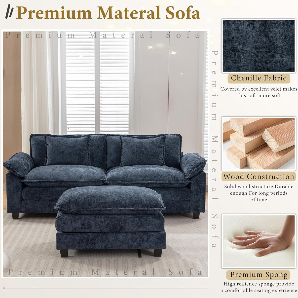 URRED Modular Sectional Sofa Comfy Cloud Couch, Modern Chenille Sofa Sleeper Deep Seat Couches with