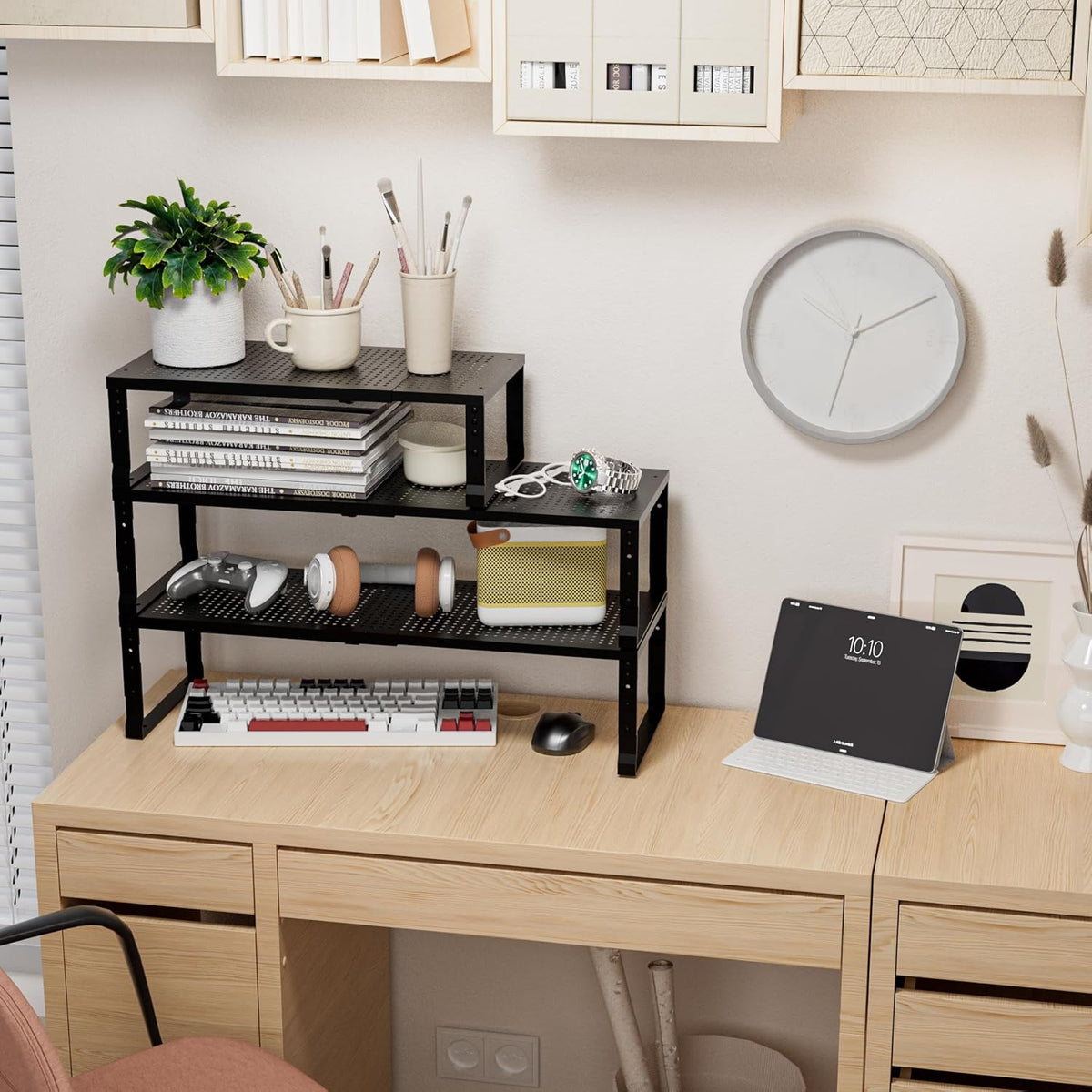 Expandable,Adjustable & Stackable Spice Rack, Cabinet Kitchen Countertop Shelf Organizer,Metal