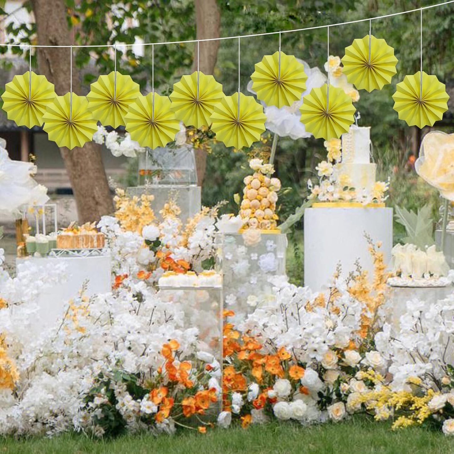 Yellow Party Decorations,Paper Decorations for Party,Lemon Decorations Party Paper Fans Bulk