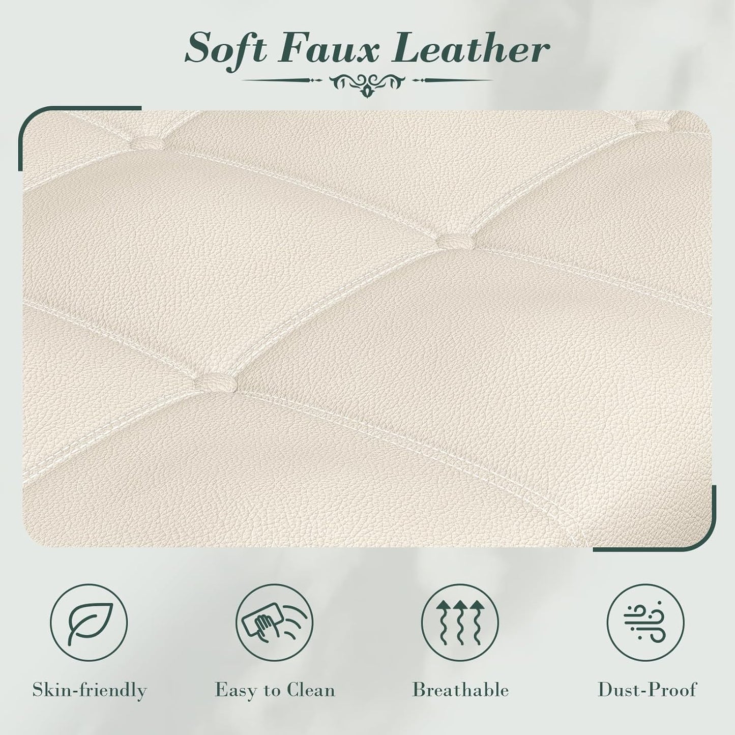 Apicizon 51”Storage Ottoman Bench, Soft Faux Leather Indoor Bench with Rolled Arm and Vintage