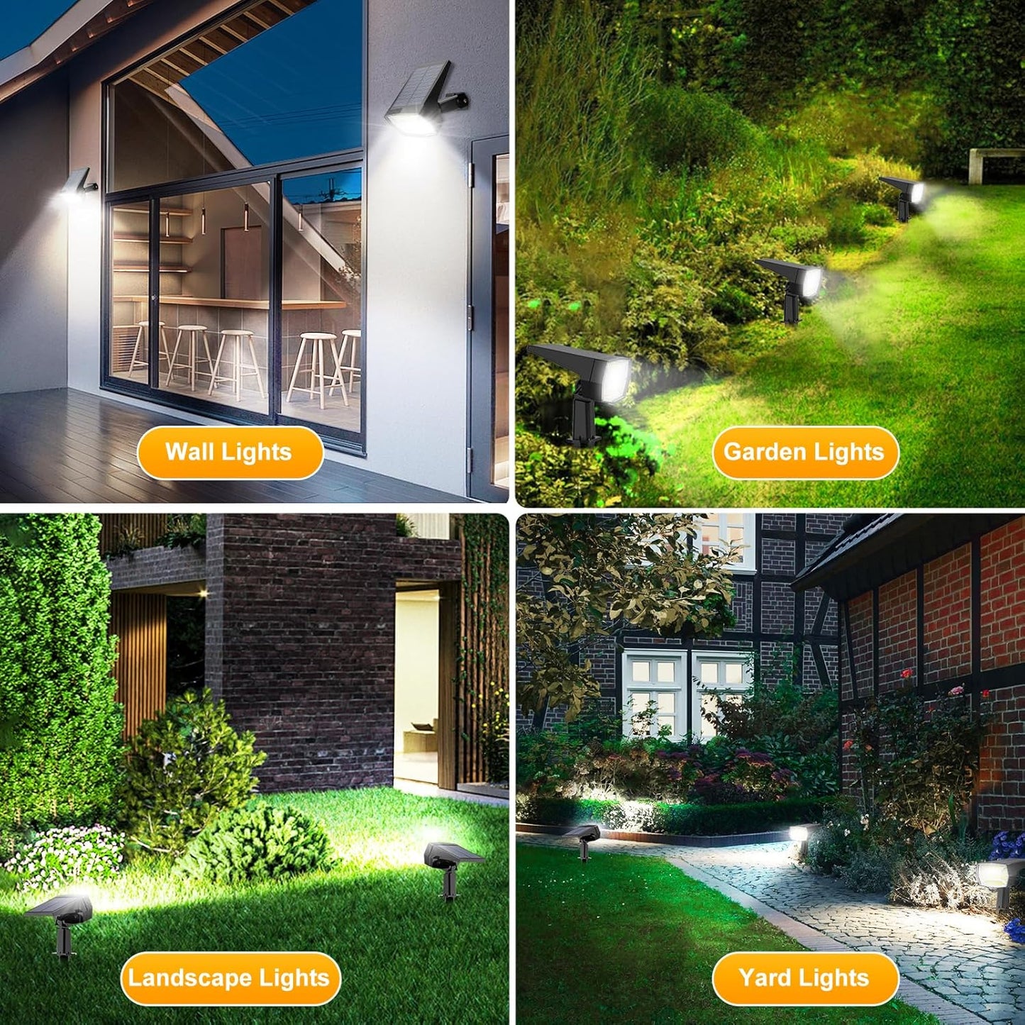 Fabrito 72 LEDs Solar Spot Lights Outdoor Waterproof, 3 Modes Landscape Spotlights, Dusk to Dawn