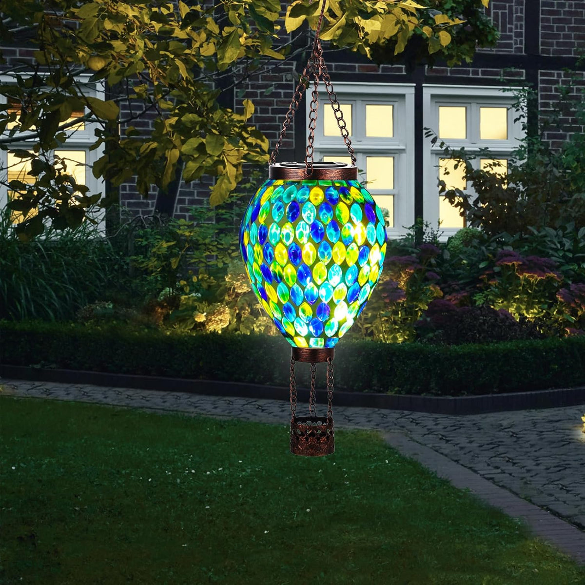 VOREEN Hot Air Balloon Solar Lantern, Mosaic Solar Outdoor Hanging Wind Light, Waterproof, Patio