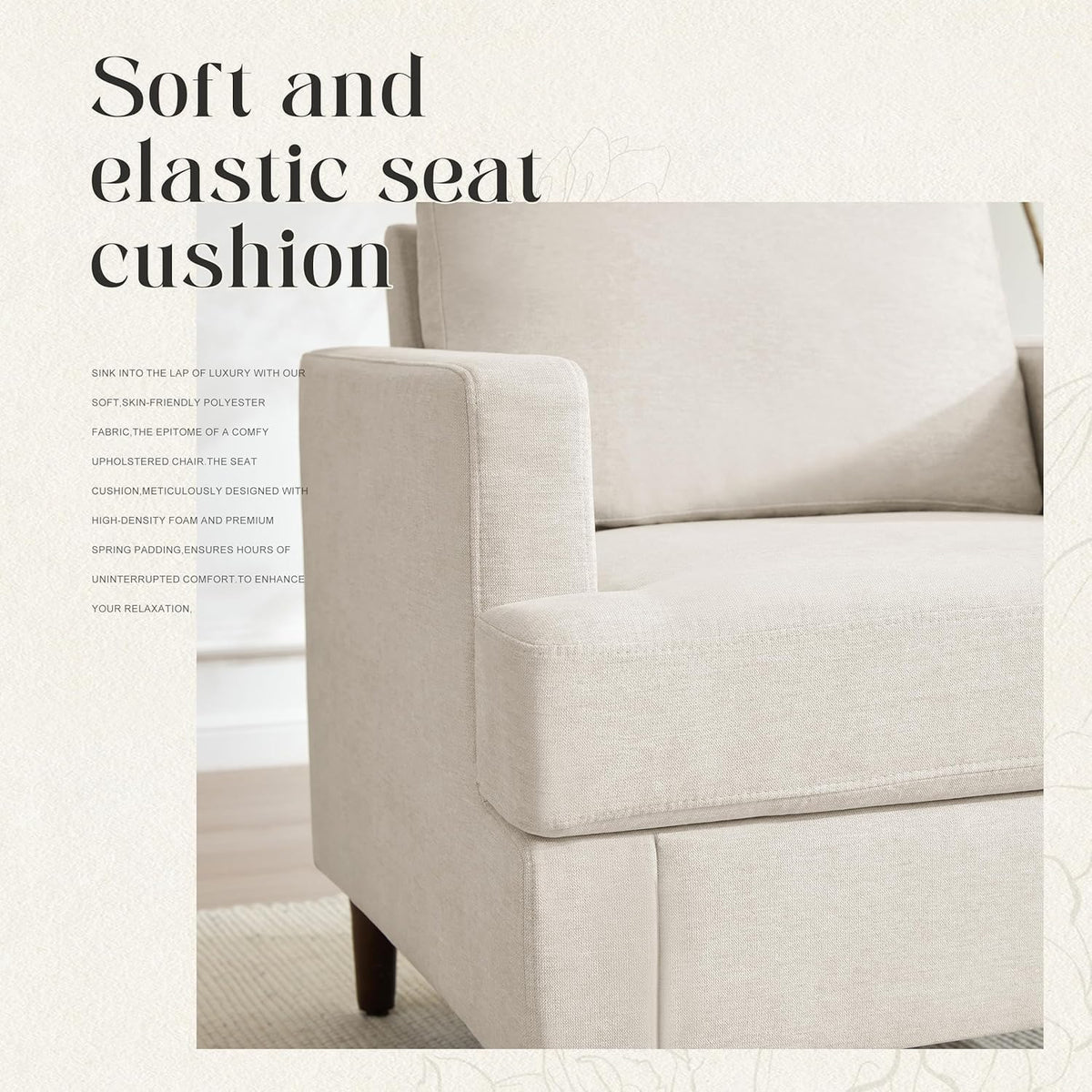 Mid-Century Accent Chair,Modern Linen Fabric Armchair for Living Room,Comfy Upholstered Reading