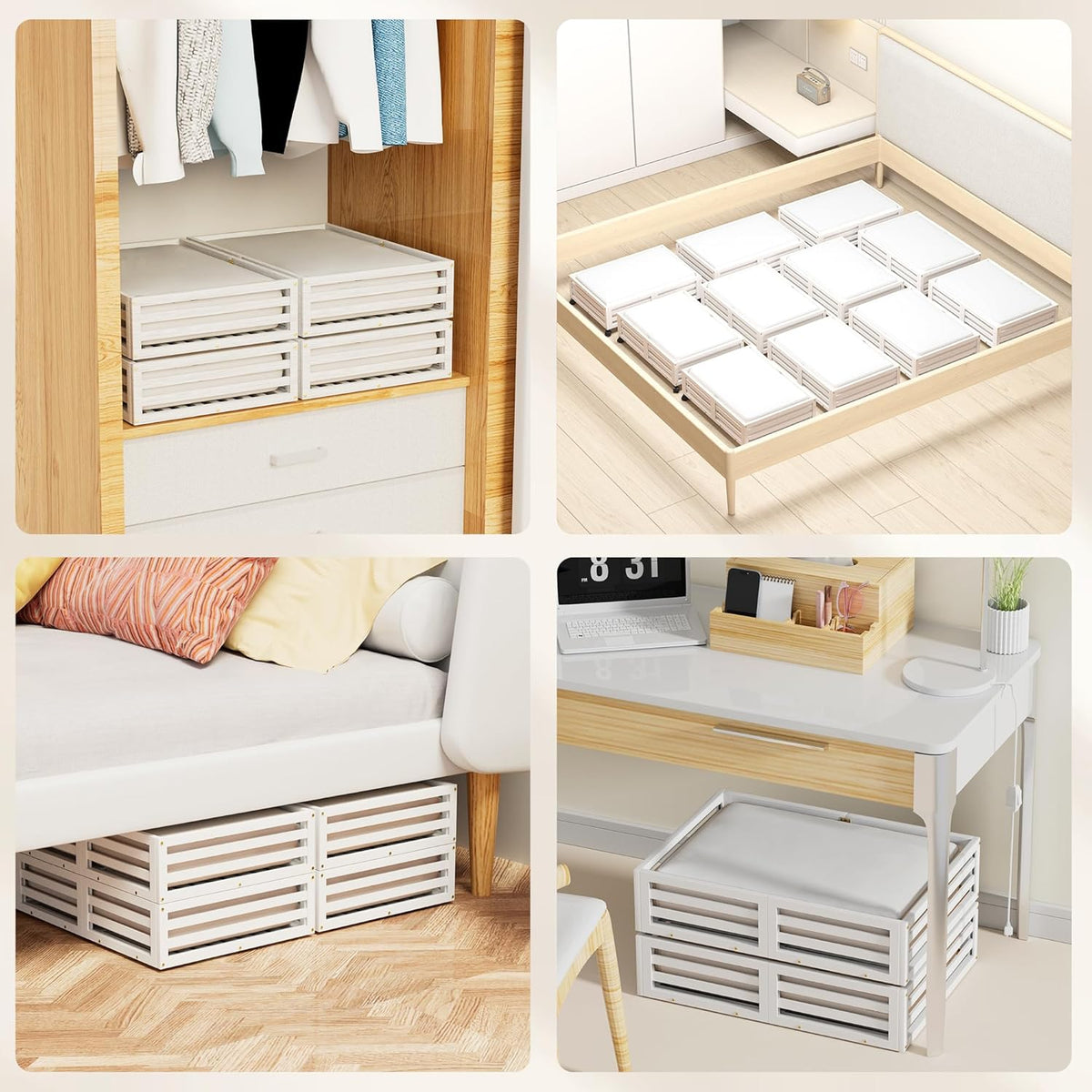 Bamboo Under Bed Storage Containers- Underbed Organizer with Wheels with Large Dust Bag,Sturdy Wood