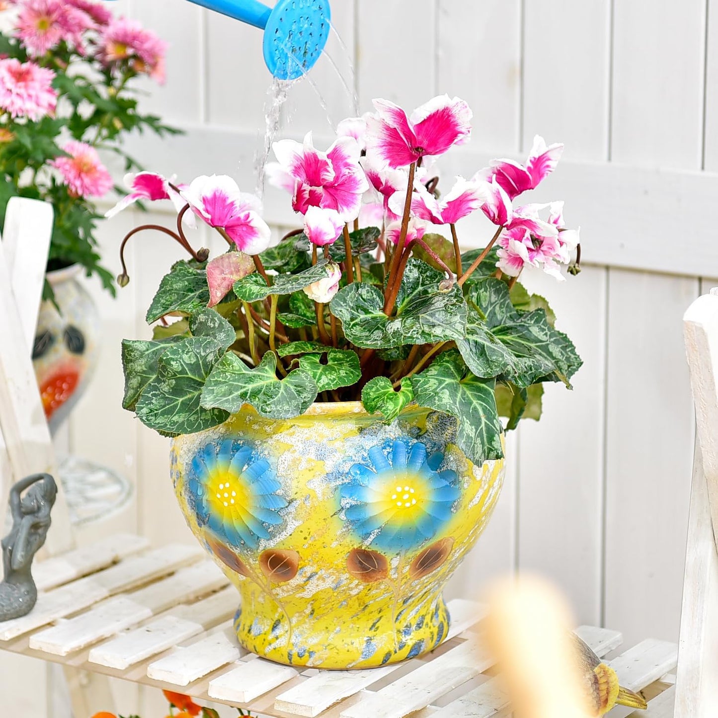 Sungmor Ceramic Hand Painted Succulent Flower Pots, 9 Inch Large Pottery Pots for Indoor Outdoor
