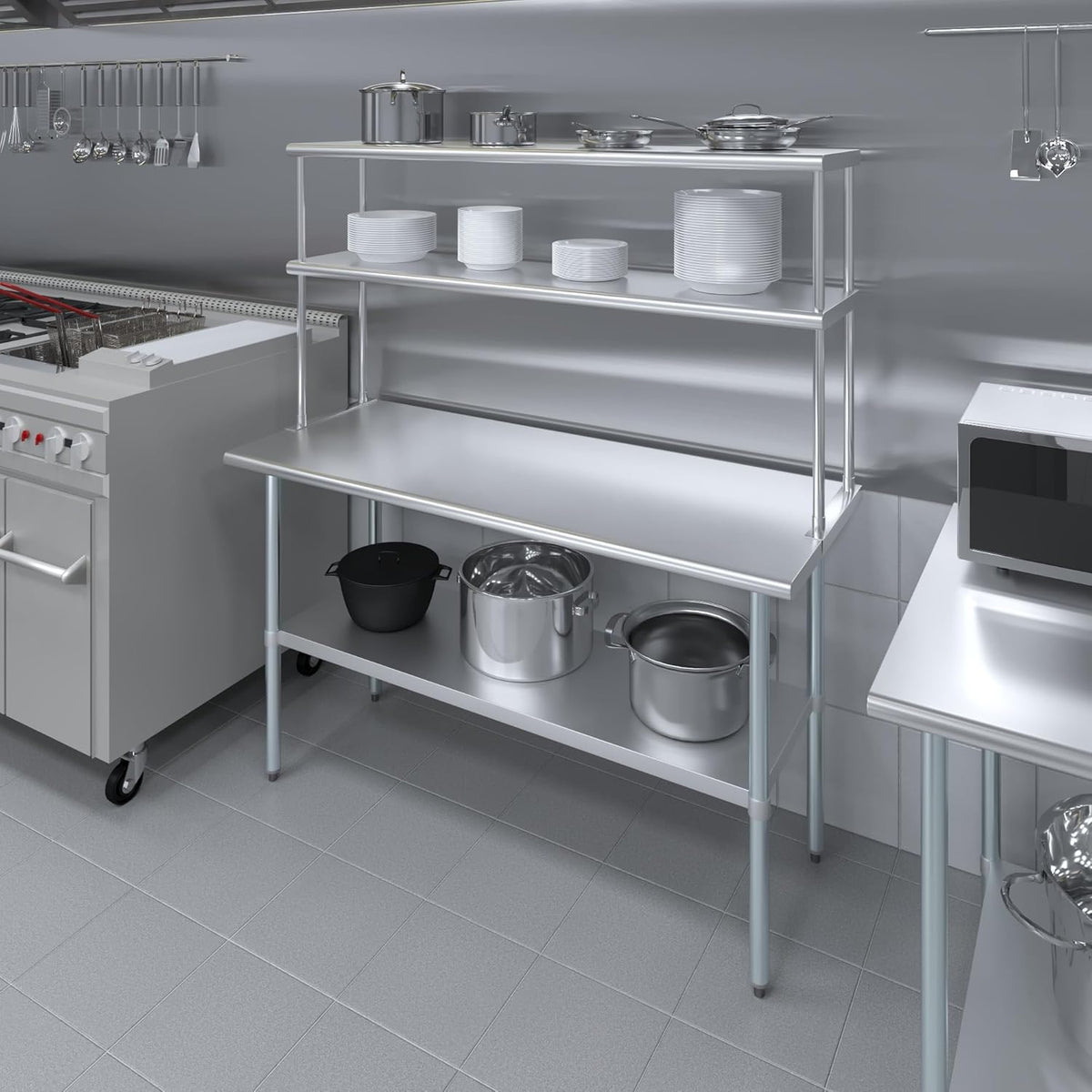 AmGood Double OverShelf Stainless Steel NSF - Many (60" Long x 14" Deep)