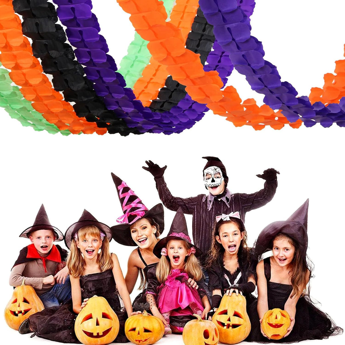 Black-Purple Orange Green Halloween Party-Decorations - 157Ft Four-Leaf Clover Streamers Garland