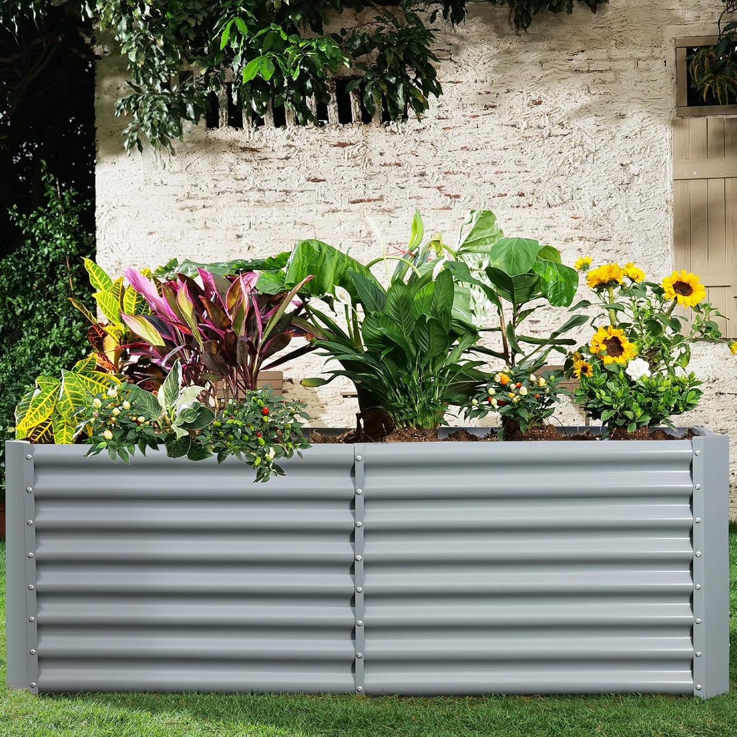 Land Guard 8×4×2ft Galvanized Raised Garden Bed, Planter Boxes Outdoor, Raised Garden Beds Outdoor