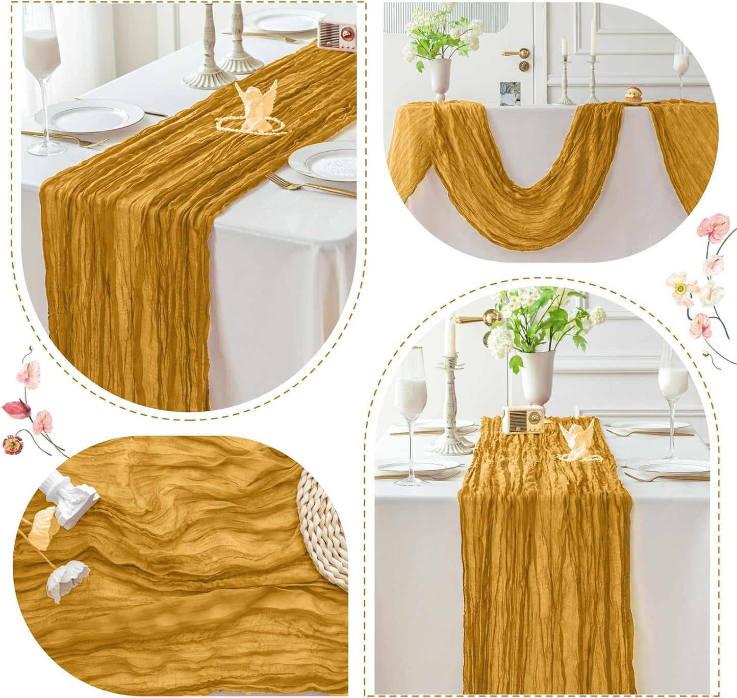 Sioloc Yellow Cheesecloth Table Runner Fall Autumn Decor for Home 10ft Table Cloth for Wedding