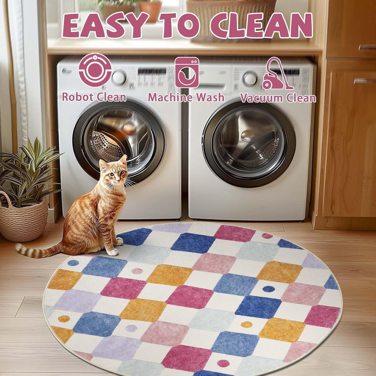 jinchan Round Rug 5ft Kids Washable Rug Indoor Floor Cover Non-Slip Soft Elementary School
