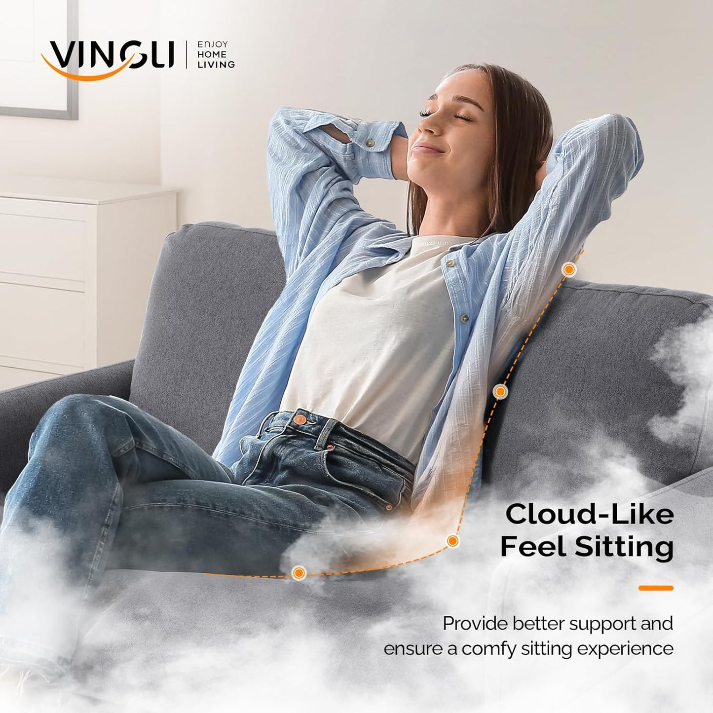 VINGLI 47" Small Couch, Dark Grey Linen Loveseat Sofa Mini Couch Mid Century Modern Decor Love Seat