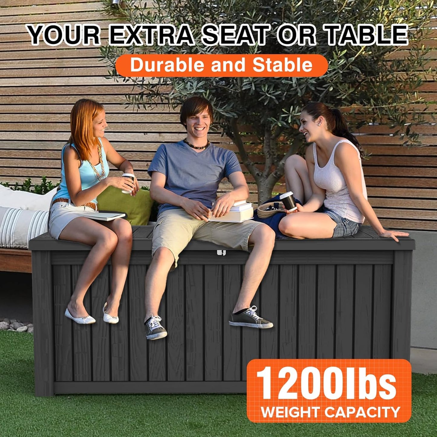 180 Gallon Resin Deck Box, Waterproof Outdoor Storage Bin for Patio Furniture, Pool Accessories