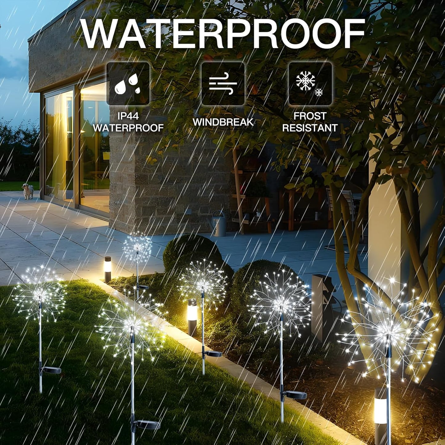 suddus Solar Garden Lights Outdoor Waterproof Decorative, 2Pack 150LED Firework Lights, Solar Fairy