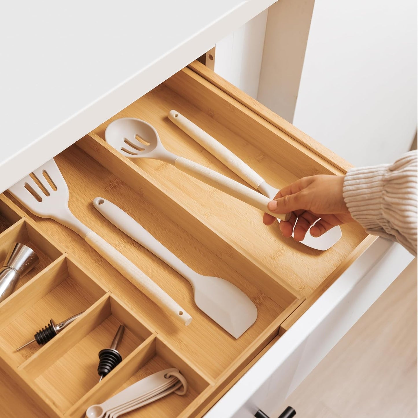 Adjustable Kitchen Drawer Organizer for Utensils and Junk, Food-Safe Contract Grade with 100%