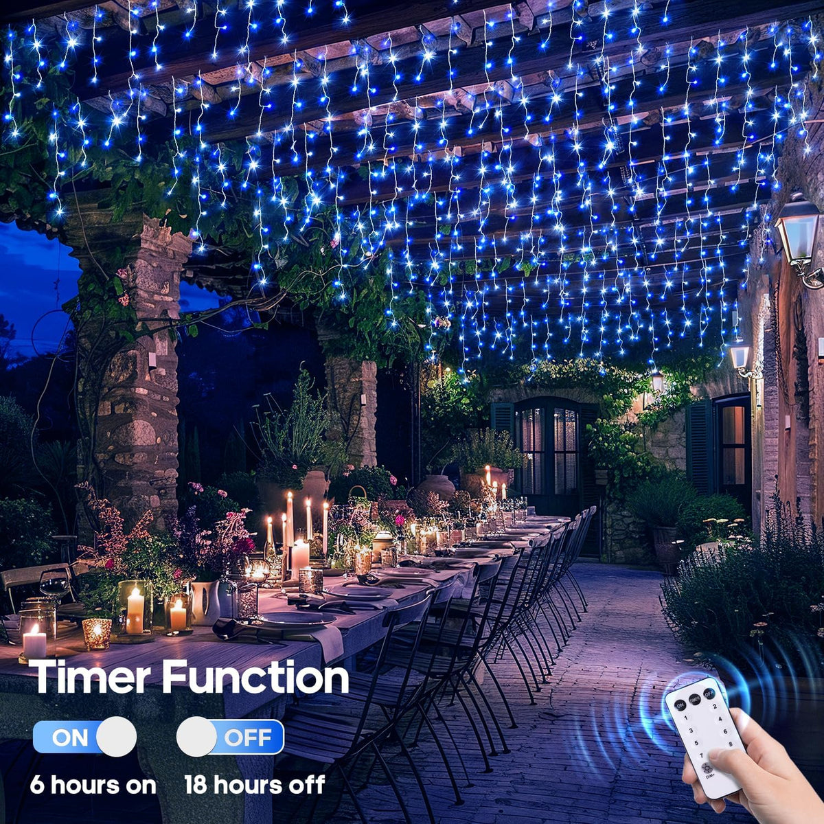 JMEXSUSS Blue&White Icicle Lights - 38.8FT 400 LED Icicle String Lights with Remote for