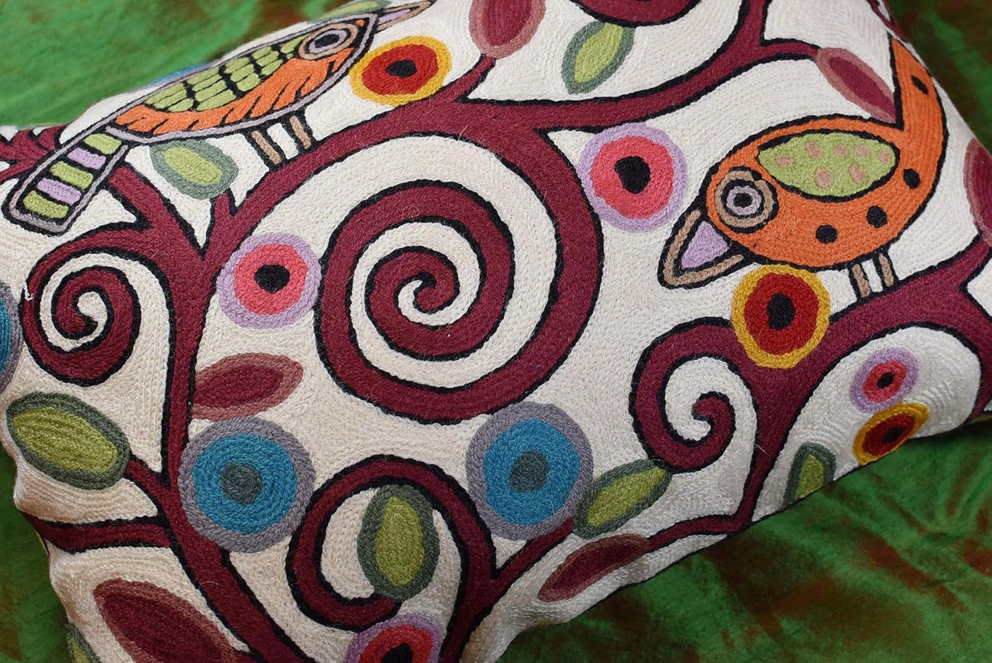 Lumbar Klimt Modern Pillow Cover | Cream, Multicolor Tree of Life, Birds, Floral Suzani Floral
