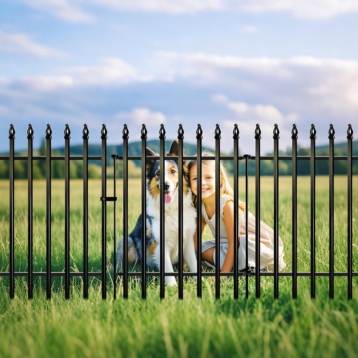 Metal Garden Fence 32 in H x 24 in W 5 Panels (4 Panels + 1 Gate) Total Length 10 ft, No Need Dig