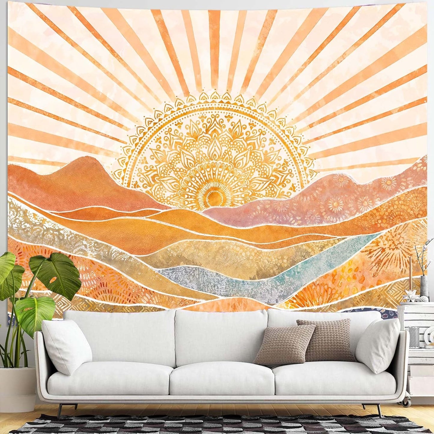 Lunerfex Bohemian Mandala Sunrise Wall Tapestry, Abstract Mountain Scenery Tapestries for Home