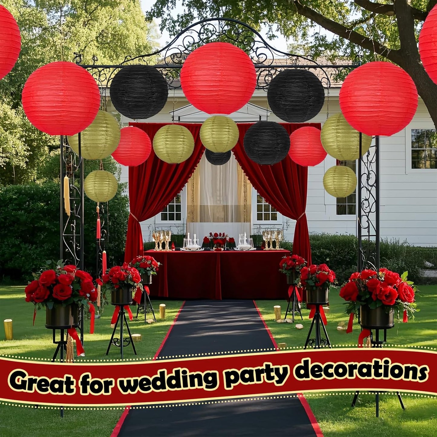 12Pcs Round Paper Lanterns Assorted Sizes (6" 8" 10" 12") for Home Decor, Wedding, Birthday