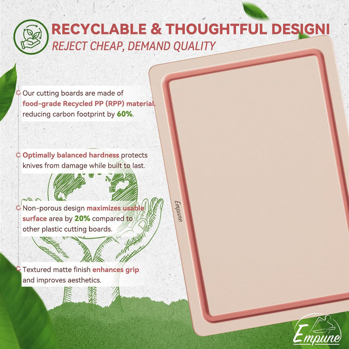 Empune Plastic Cutting Board Set, Recycled Plastic Cutting Boards for Kitchen (Set of 3)
