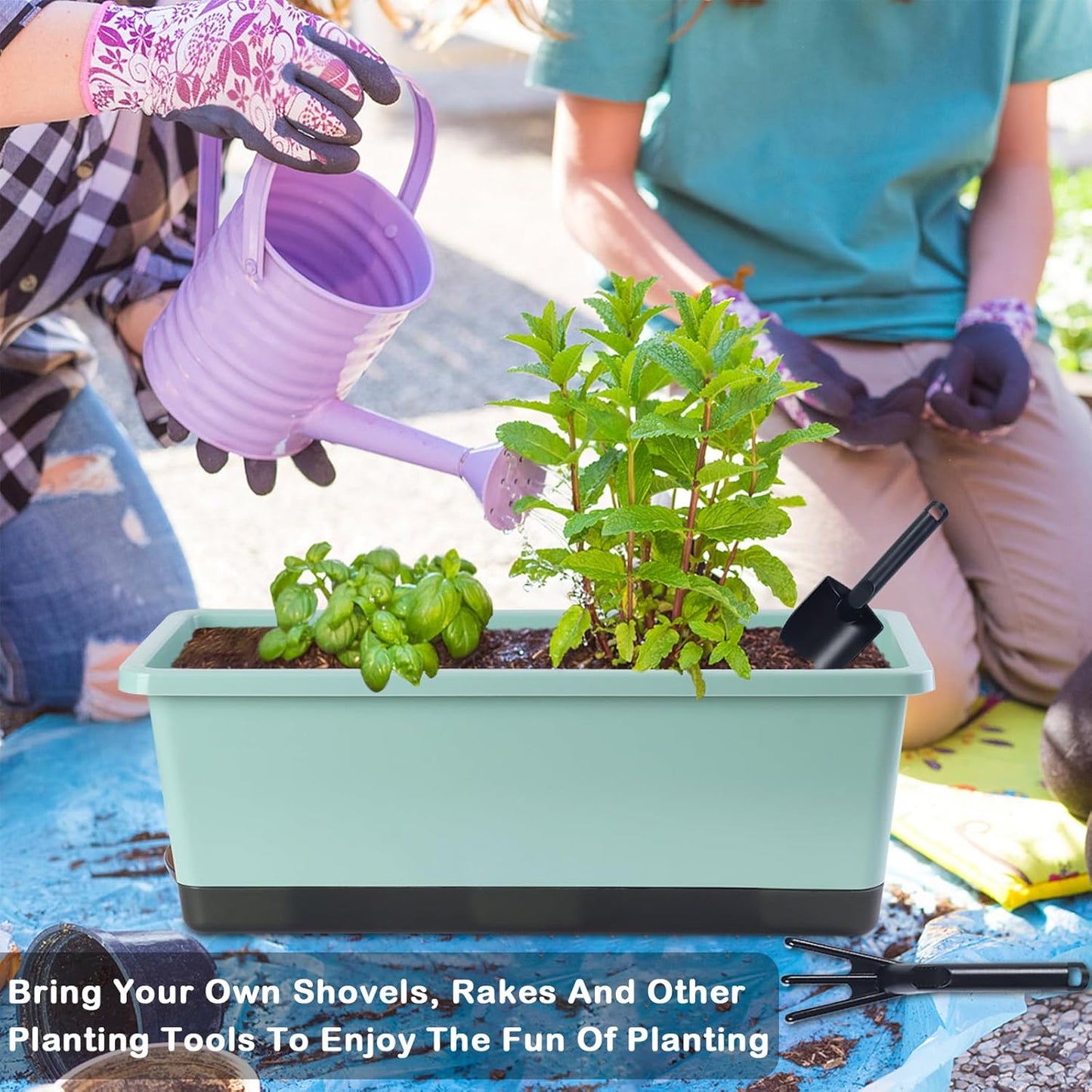 Window Box Planter 8 Pcs, 17 Inches Rectangle Flower Pots with Drainage Holes and Trays, Vegetable