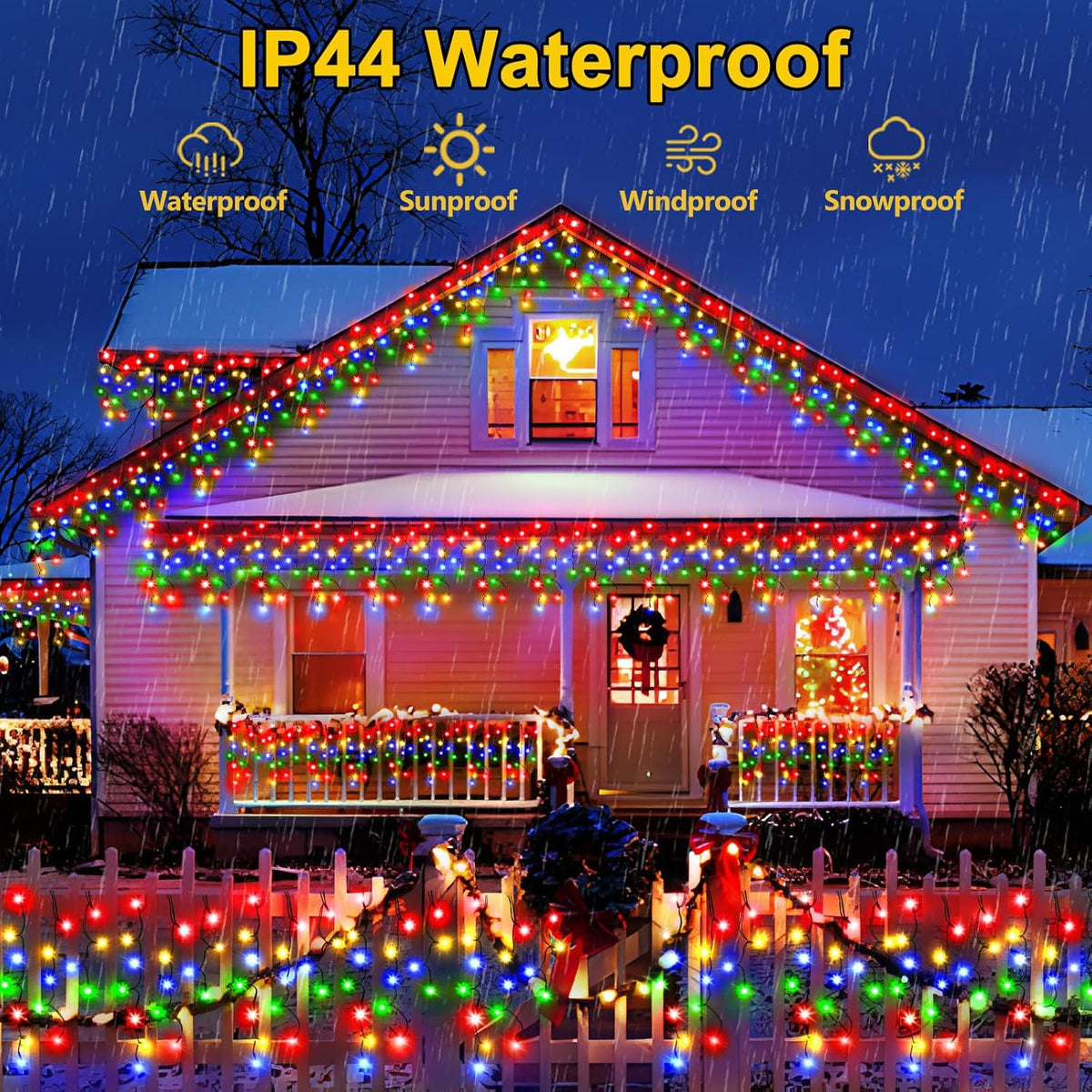 KNONEW 33FT 400 LED Christmas Lights Outdoor Black Wire String Lights with 75 Drops, 8 Lighting