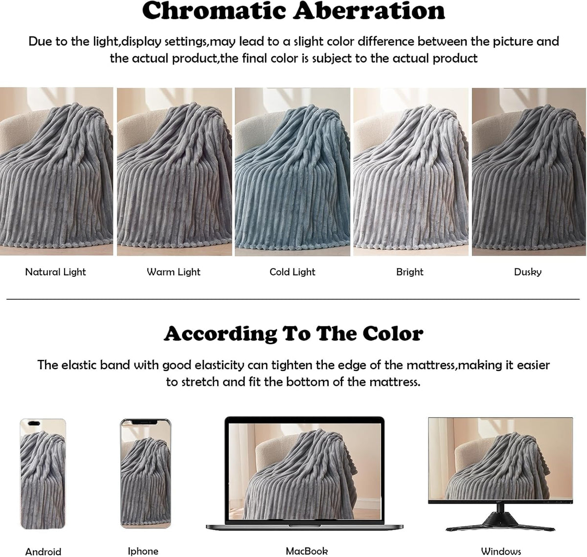 NEWCOSPLAY Super Soft Twin Blanket Light Grey Premium Silky Flannel Fleece 3D Ribbed Jacquard