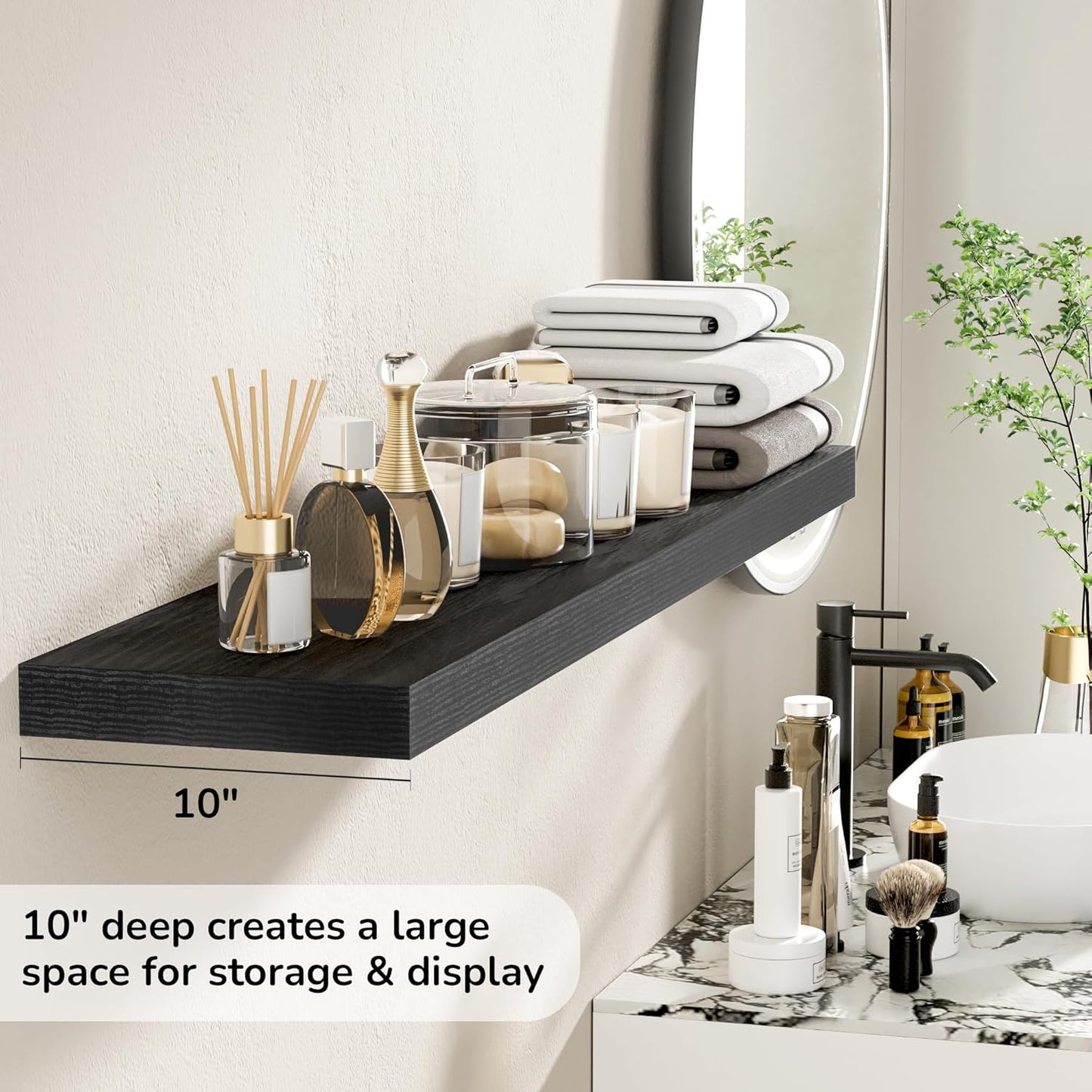 Floating Shelves - 10.3 Inch Deep Wall Shelf for Decor & Storage - Wall Mounted Display Shelving