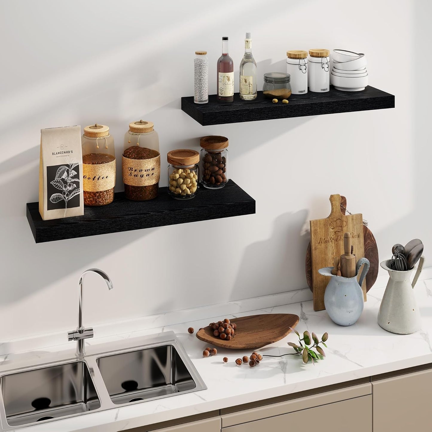Fun Memories Black Floating Shelves 36 Inch Long, 8 Inch Deep Floating Shelf for Wall, 36" W x 8" D