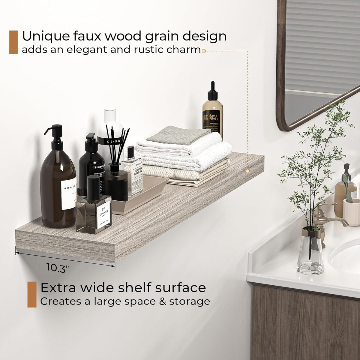 Floating Shelves - 10.3 Inch Deep Wall Shelf for Decor & Storage - Wall Mounted Display Shelving