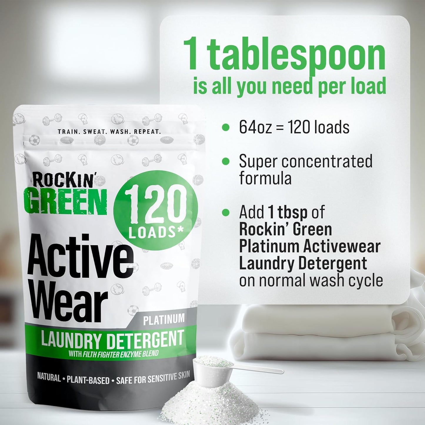 Rockin' Green Laundry Detergent, Plant based, All Natural Laundry Detergent Powder, Vegan and
