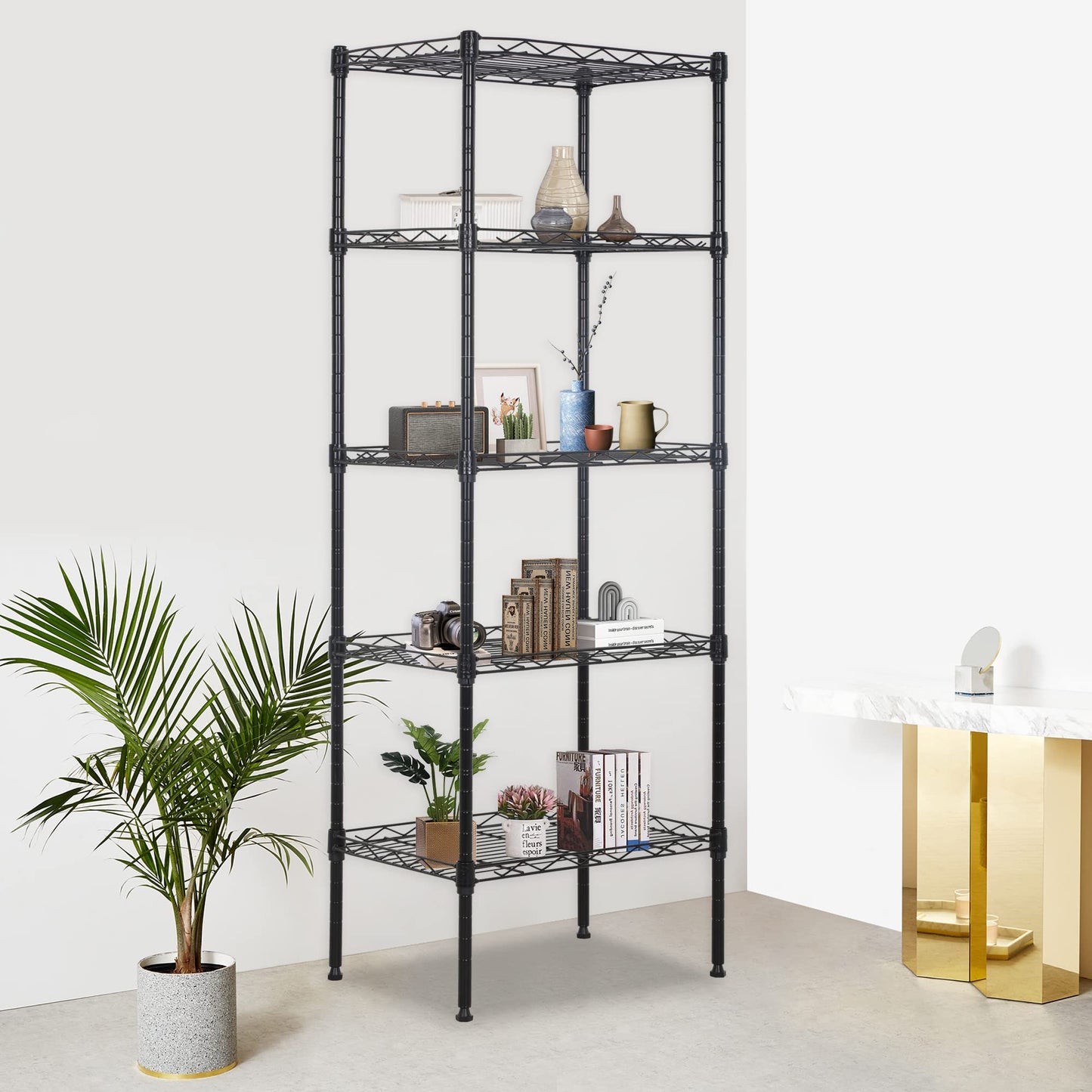 FDW 17L x 12W x 48H Wire Shelving 5 Tier Adjustable Metal Shelves NSF Pantry Shelves Storage Rack