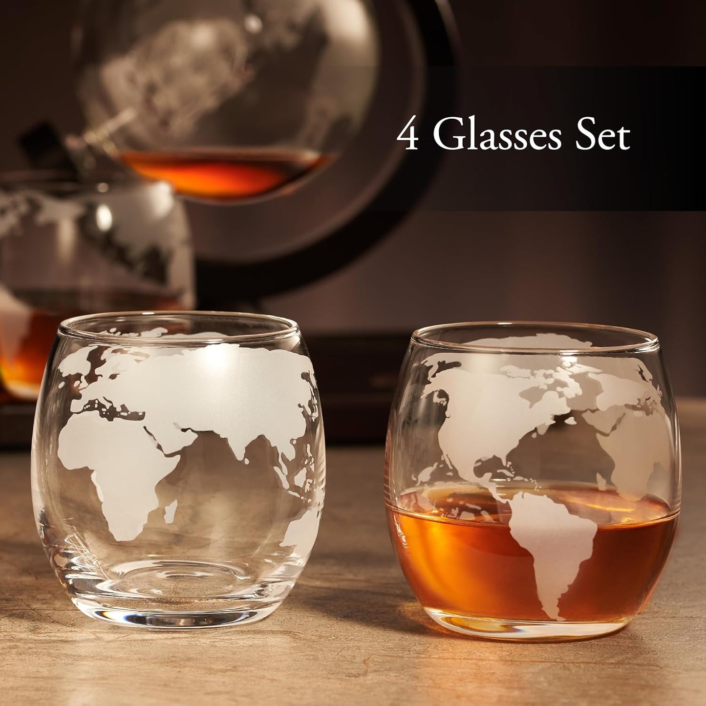 Whiskey Decanter Globe Set for Men with 4 Glasses, Bourbon, Rum, Scotch, Crystal Clear Decanter