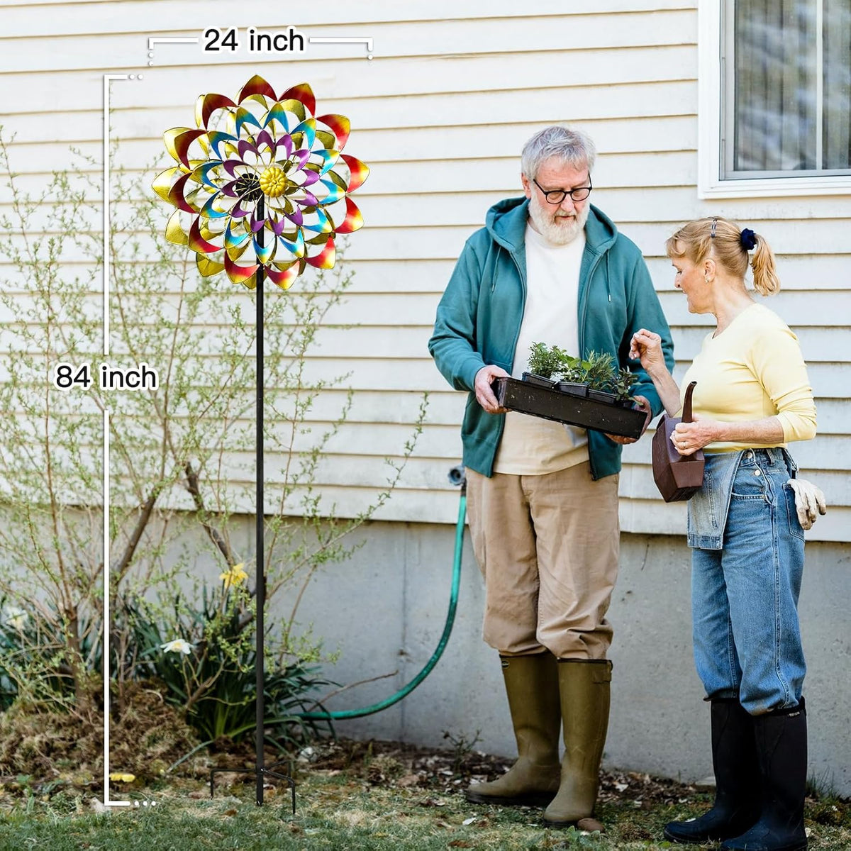 Garden Wind Spinners Outdoor Large Metal, 84'' Yard Art Wind Sculptures & Spinners, Windmills Gifts