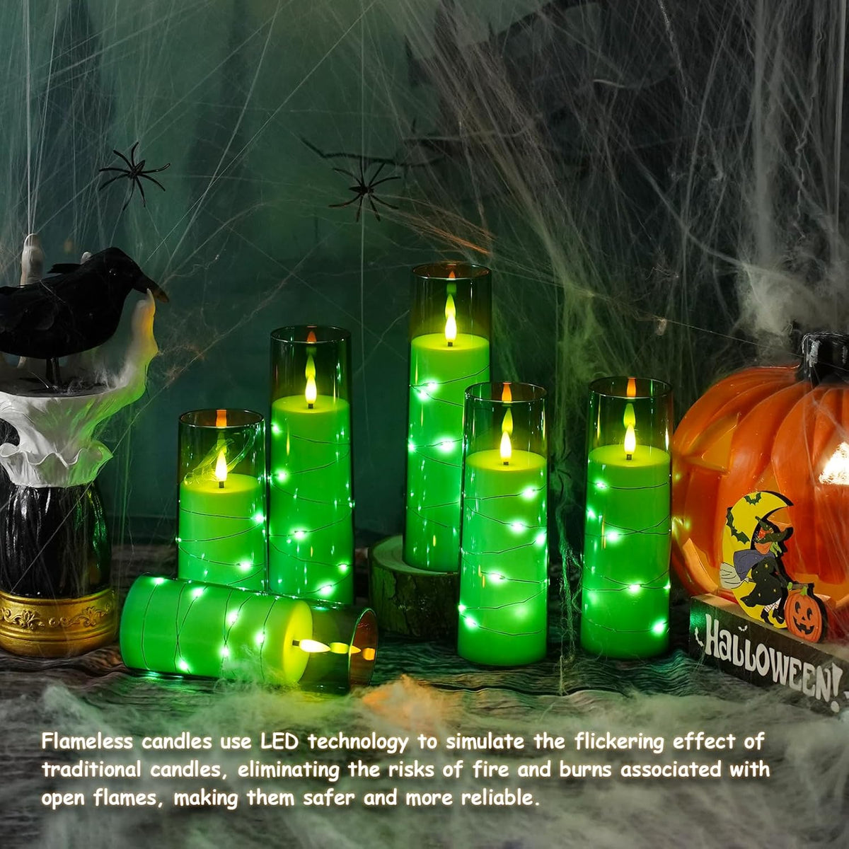 Flickering Flameless LED Candles,Battery Operated Candles 9 Pcs with Embedded Star String,Acrylic