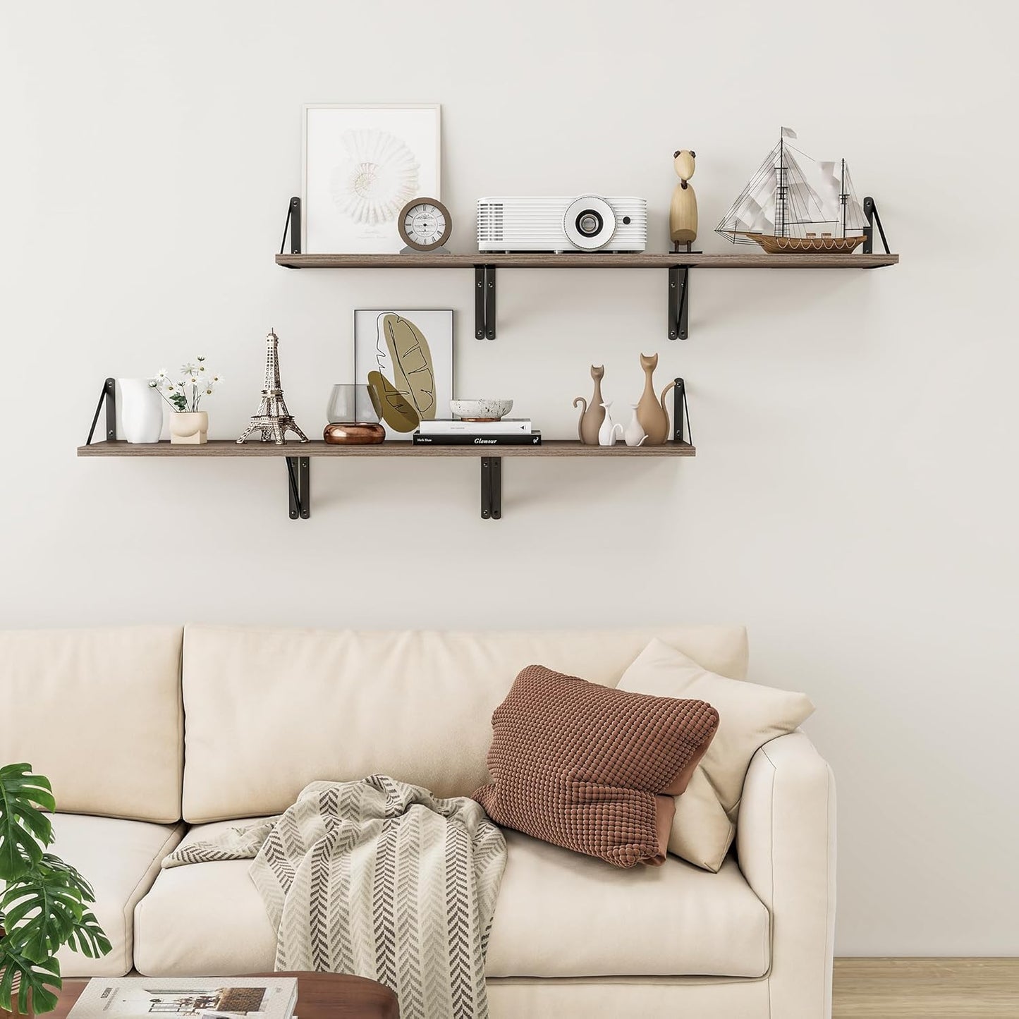 Heimlove Deep Floating Shelves for Wall, 12 Inch Deep Floating Shelves Set of 3, 16W x 12D Wood