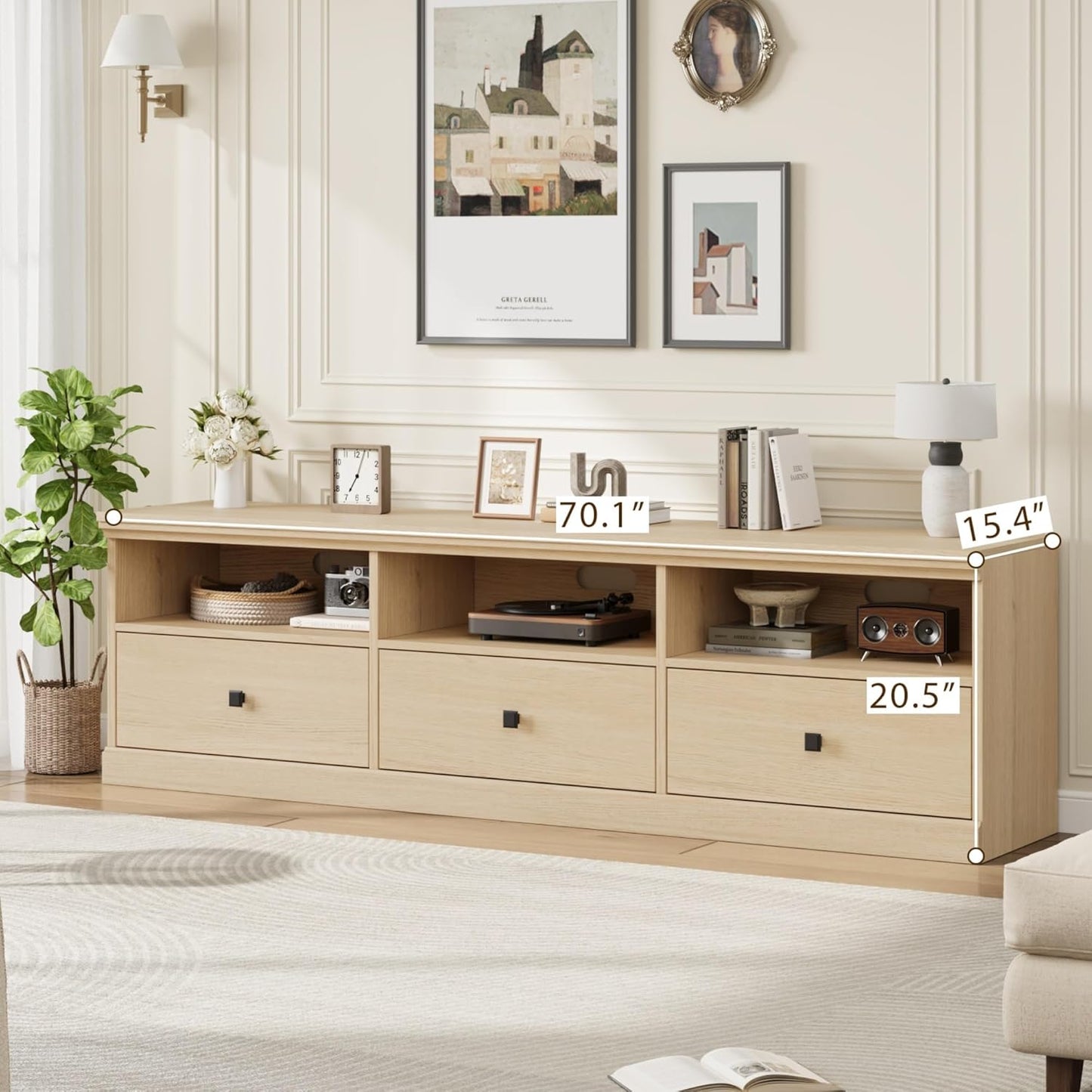 IDEALHOUSE 70in TV Stand for TVs up to 80", Mid Century Modern Entertainment Center with Storage