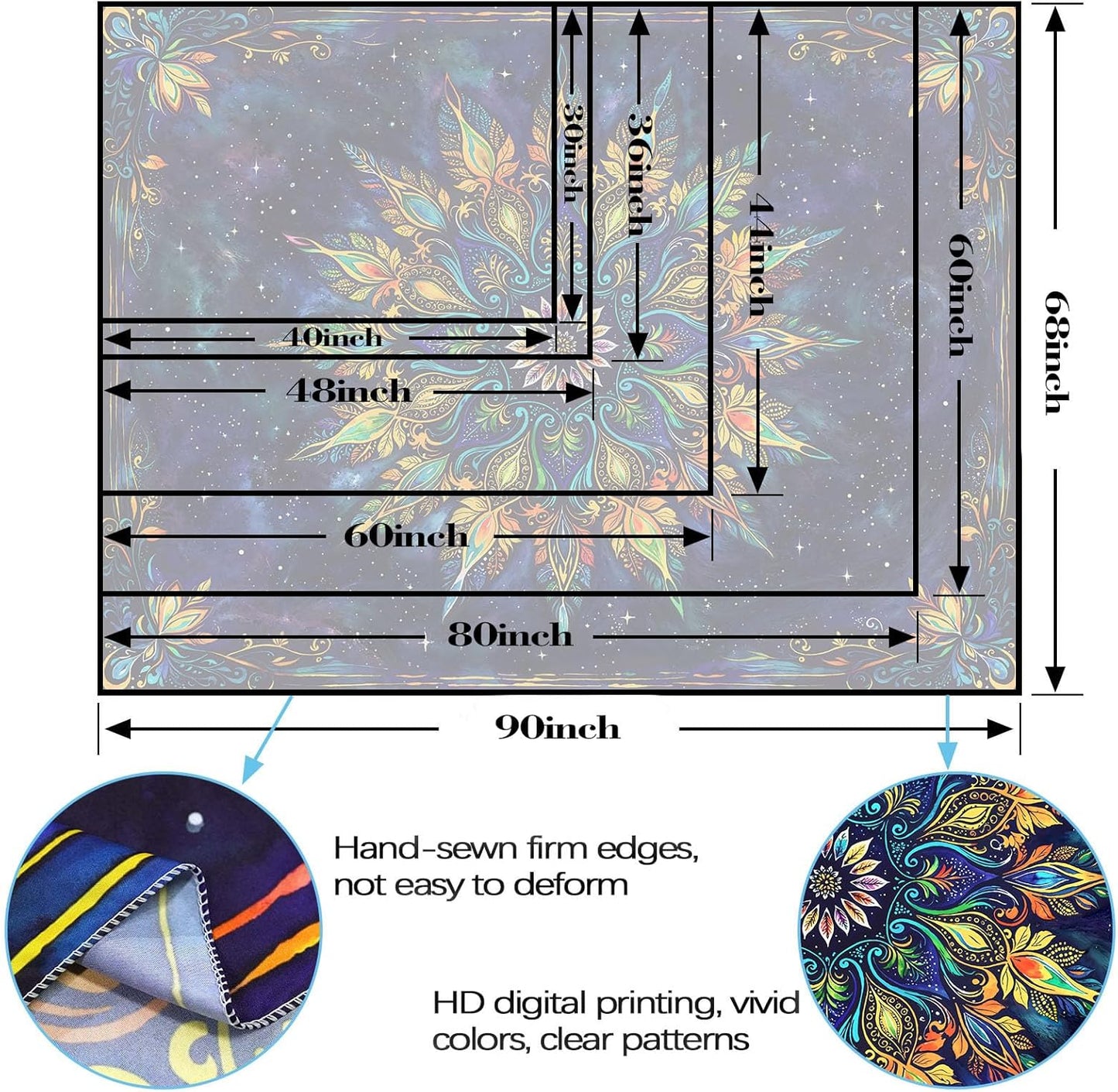 Fowocu Boho Floral Mandala Tapestry for Bedroom Aesthetic Blue Bohemian Colorful Flower Wall