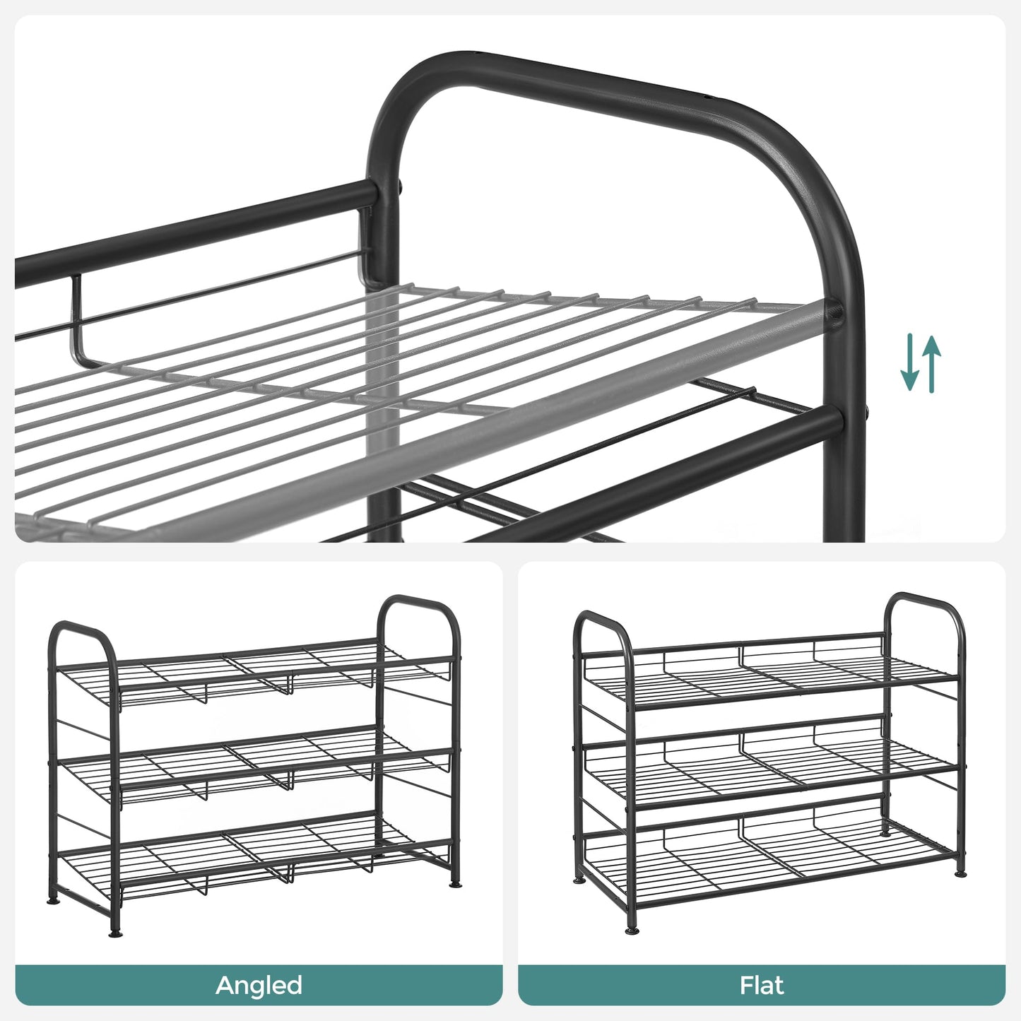 SONGMICS Shoe Rack, 3 Tier Shoe Organizer for Closet, Holds up to 12 Pairs of Shoes, Shoe Rack for