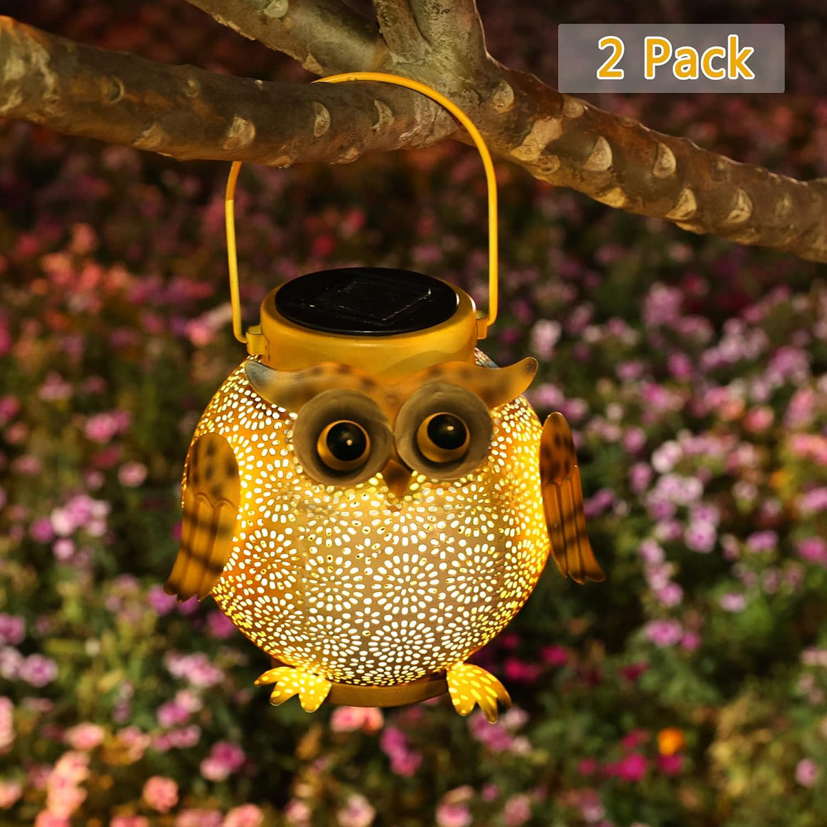 2 Pack Hanging Solar Lanterns - Garden Light Waterproof Metal Decorative Solar Lantern Lights