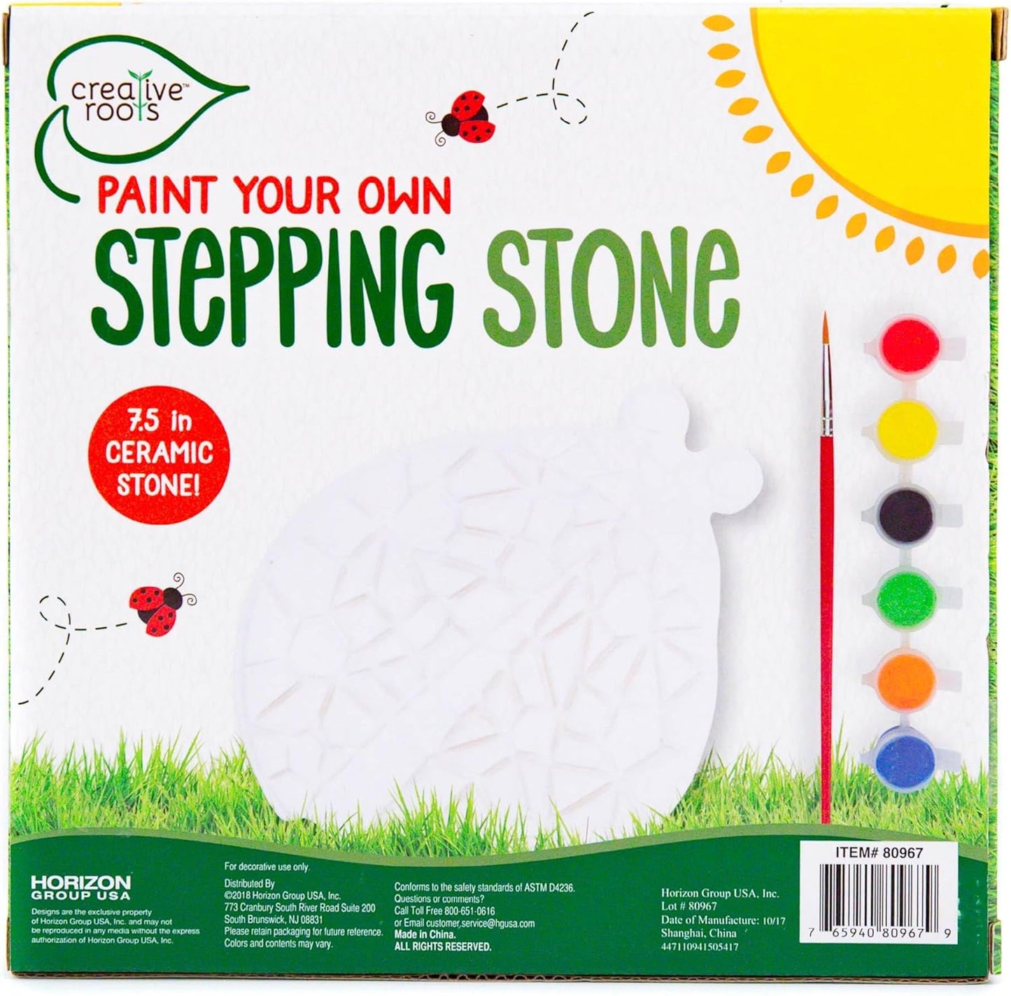 Creative Roots Mosaic Ladybug Stone, Includes 7-Inch Ceramic Stepping Stone & 6 Vibrant Paints, DIY
