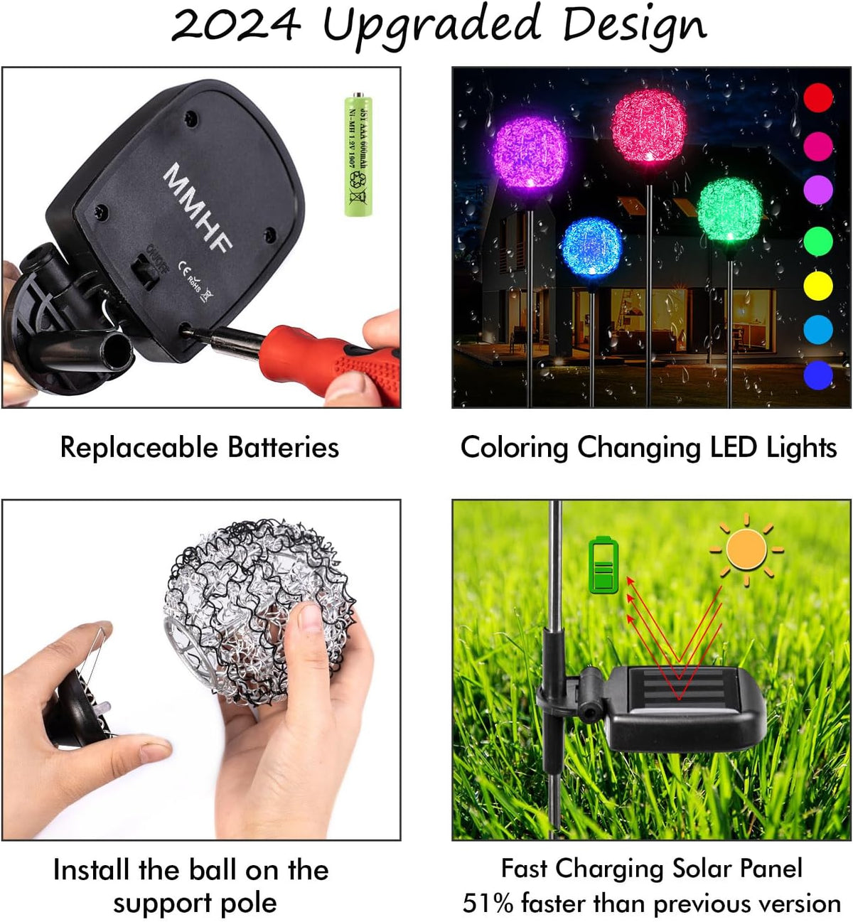 Solar Garden Lights Outdoor, Upgraded Globe Powered Garden Light, Multi-Color Changing LED Solar