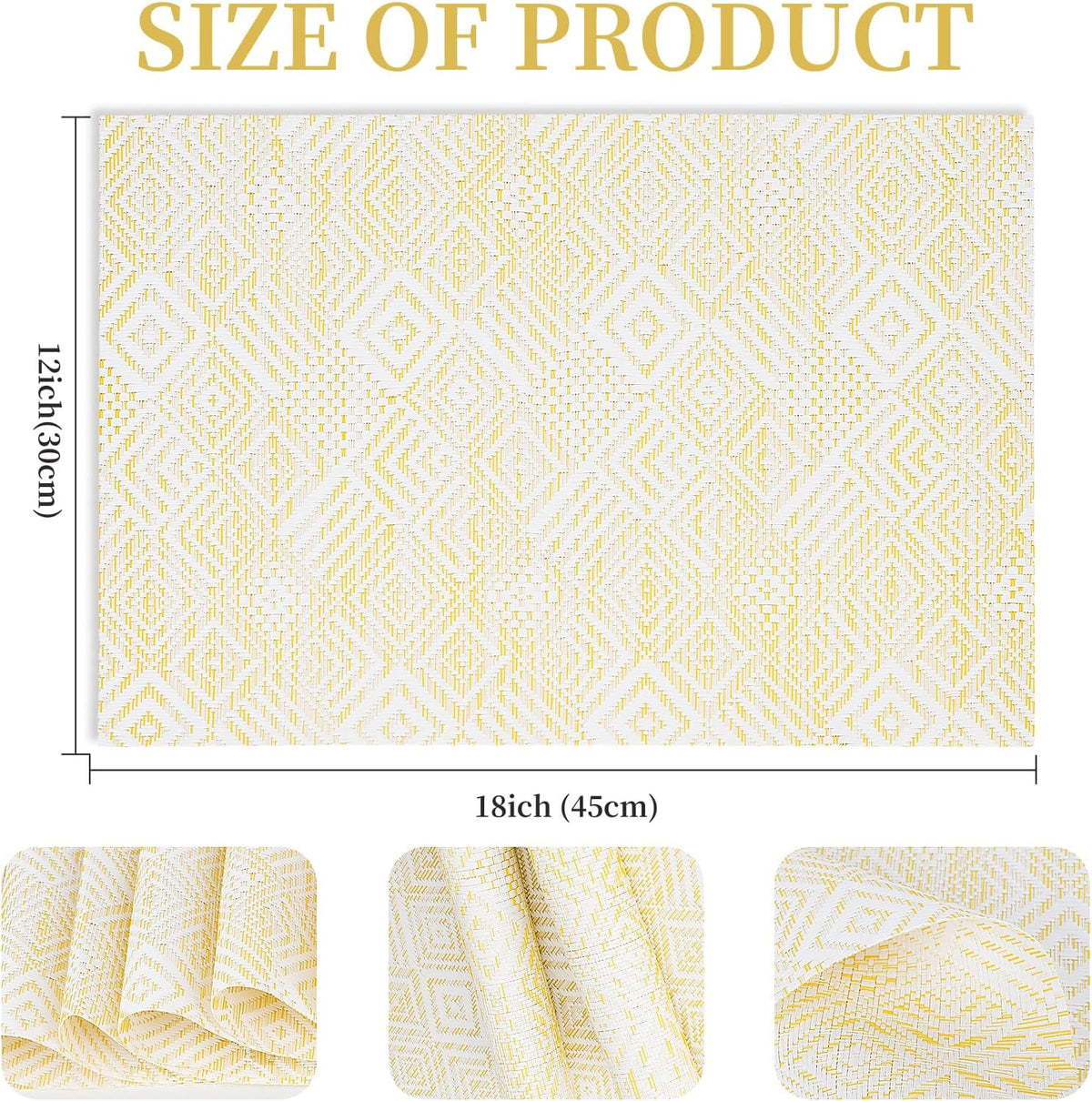 Vinyl Plastic Placemats Set of 6 Washable Heat Resistant Non-Slip Elegant Indoor Outdoor Kitchen