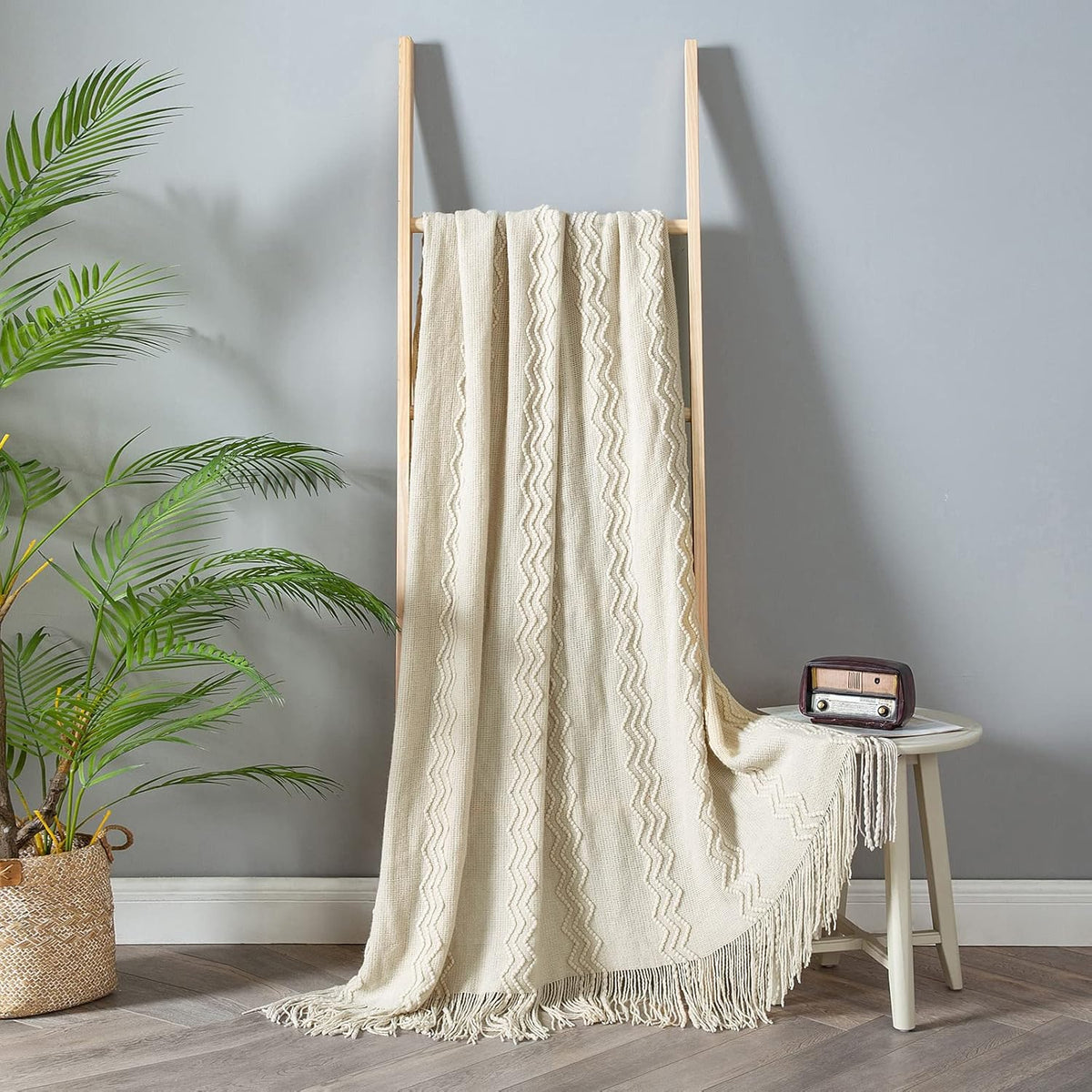 MIULEE Knitted Beige Throw Blanket Soft Sofa Knit Blanket for Couch 50 x 60 Inches, Solid Cozy