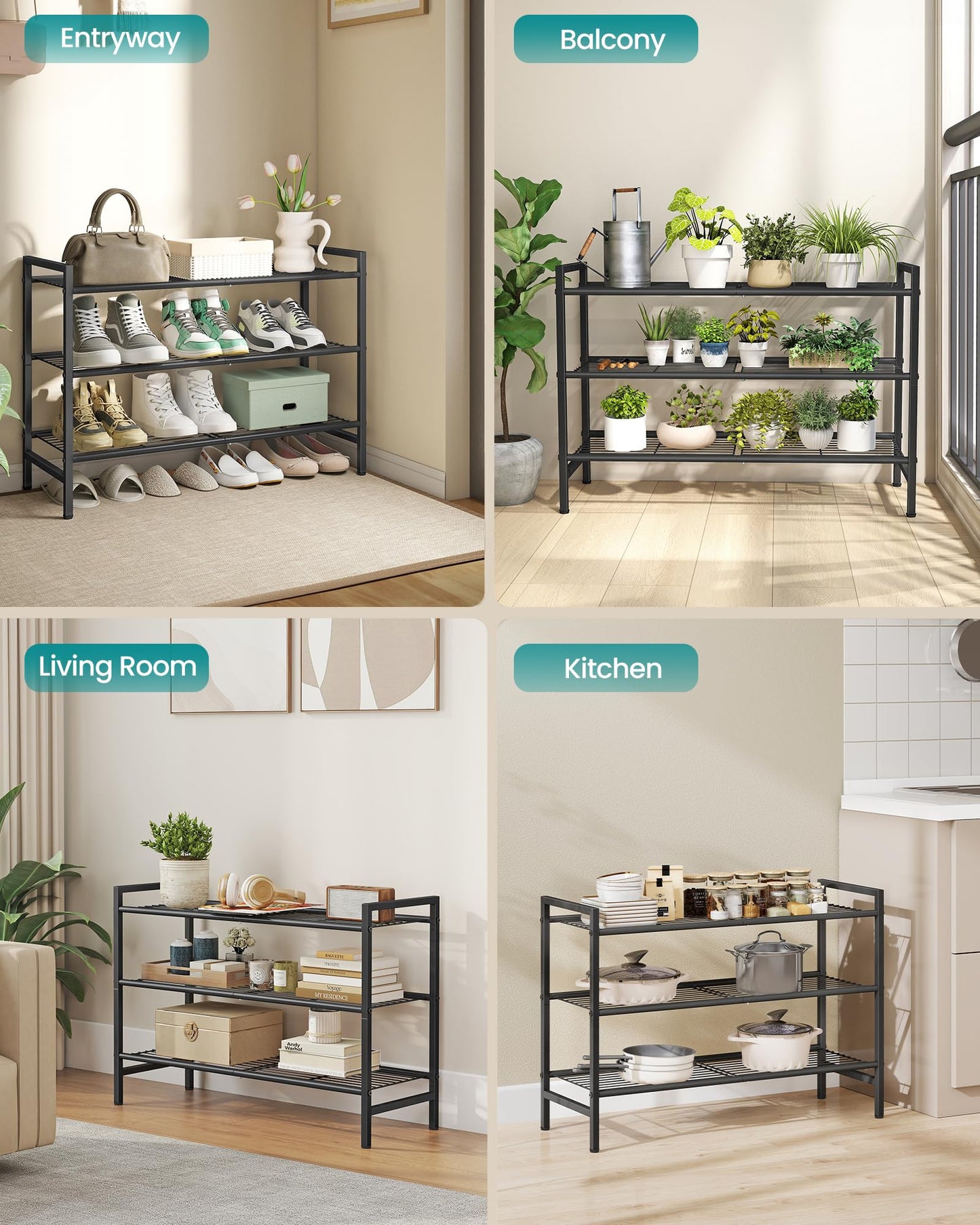 SONGMICS Metal Shoe Rack, Free Standing Shoe Organizer for Entryway Closet Garage Small Spaces