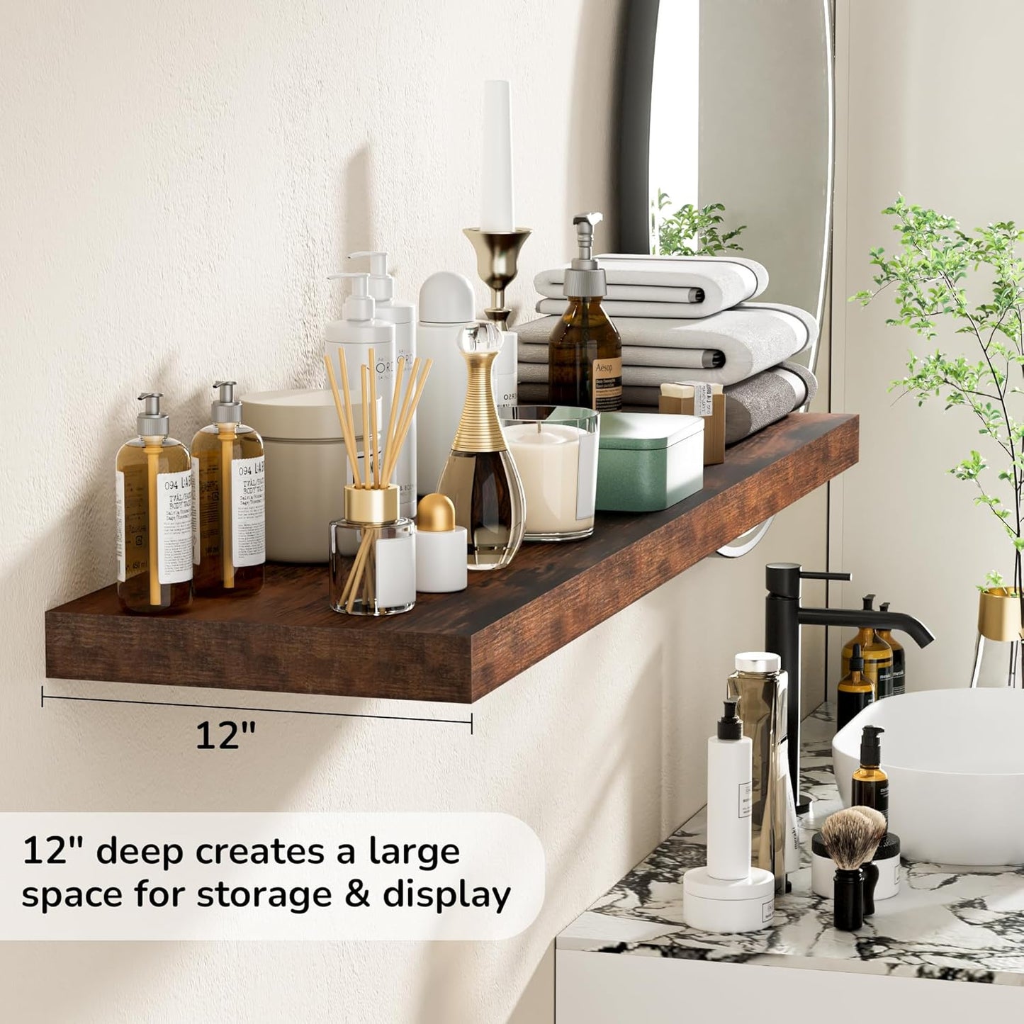 Fun Memories Floating Shelves - 12 Inch Rustic Wooden Wall Shelves - Extra Deeper & Thicker Wall