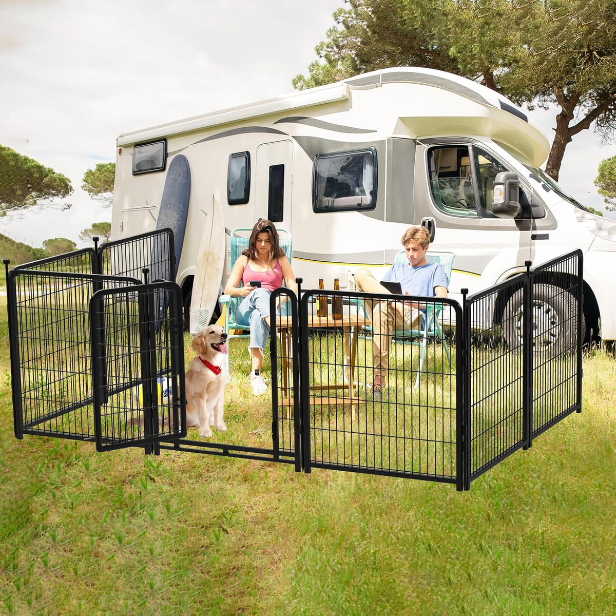 Dog Playpen 48 inch(H) 4 Panels Dog Fence Outdoor for Yard. Metal Dog Pen Heavy Duty Pet Puppy