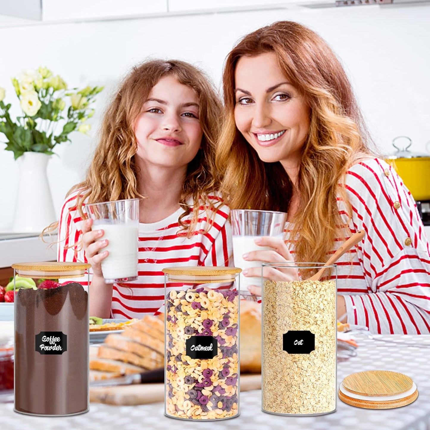 Glass Storage Jars 45 oz 4 Pcs Clear Glass Food Storage Containers with Airtight Bamboo Lid